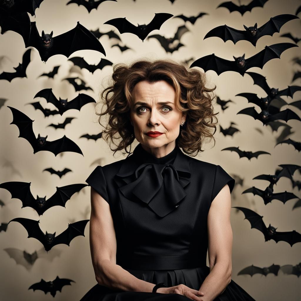 Dramatic Portrait of Woman Surrounded by Bats