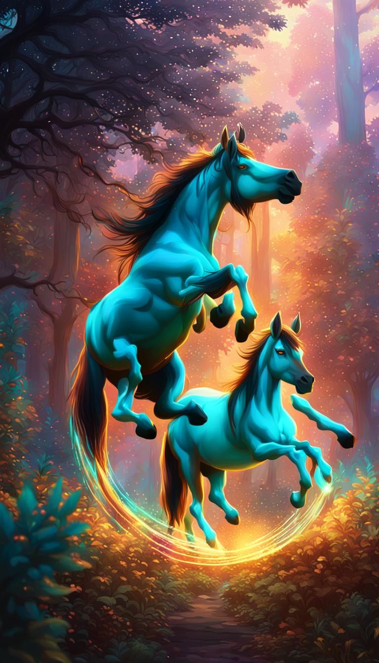 Majestic Equine Hybrid in Lush Forest: Fantasy Art