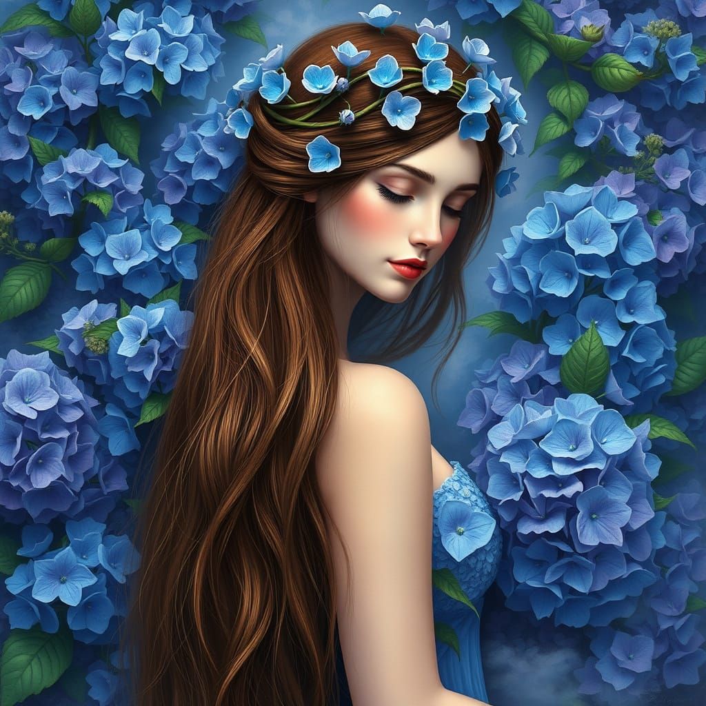 Serene Floral Goddess in Dreamy Landscape