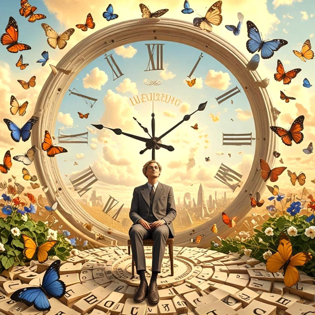 Man Thinking with Butterflies in De Chirico Style