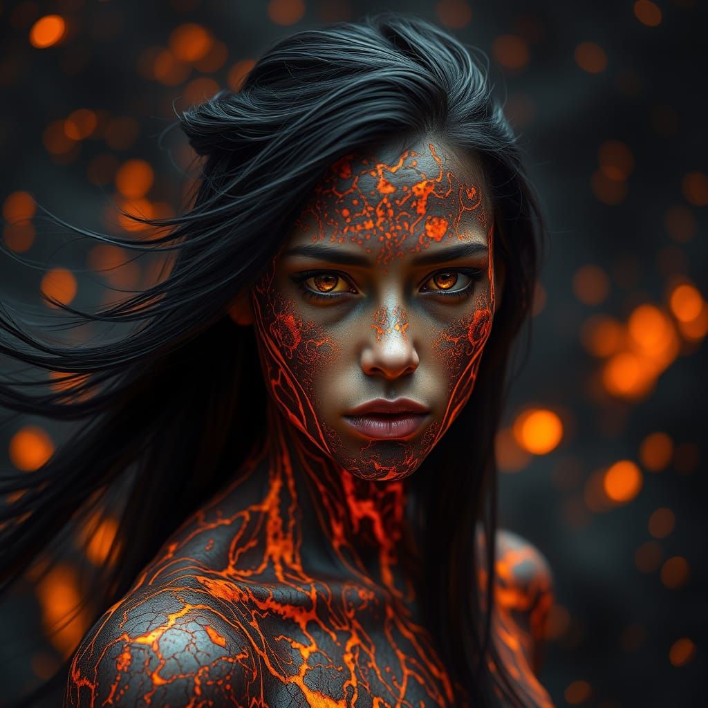 Ethereal Woman Enveloped by Lava
