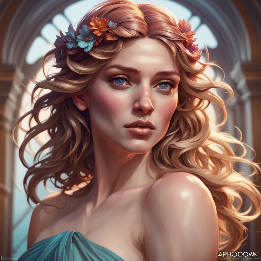 Aphrodite Portrait in Hyperdetailed Volumetric Lighting