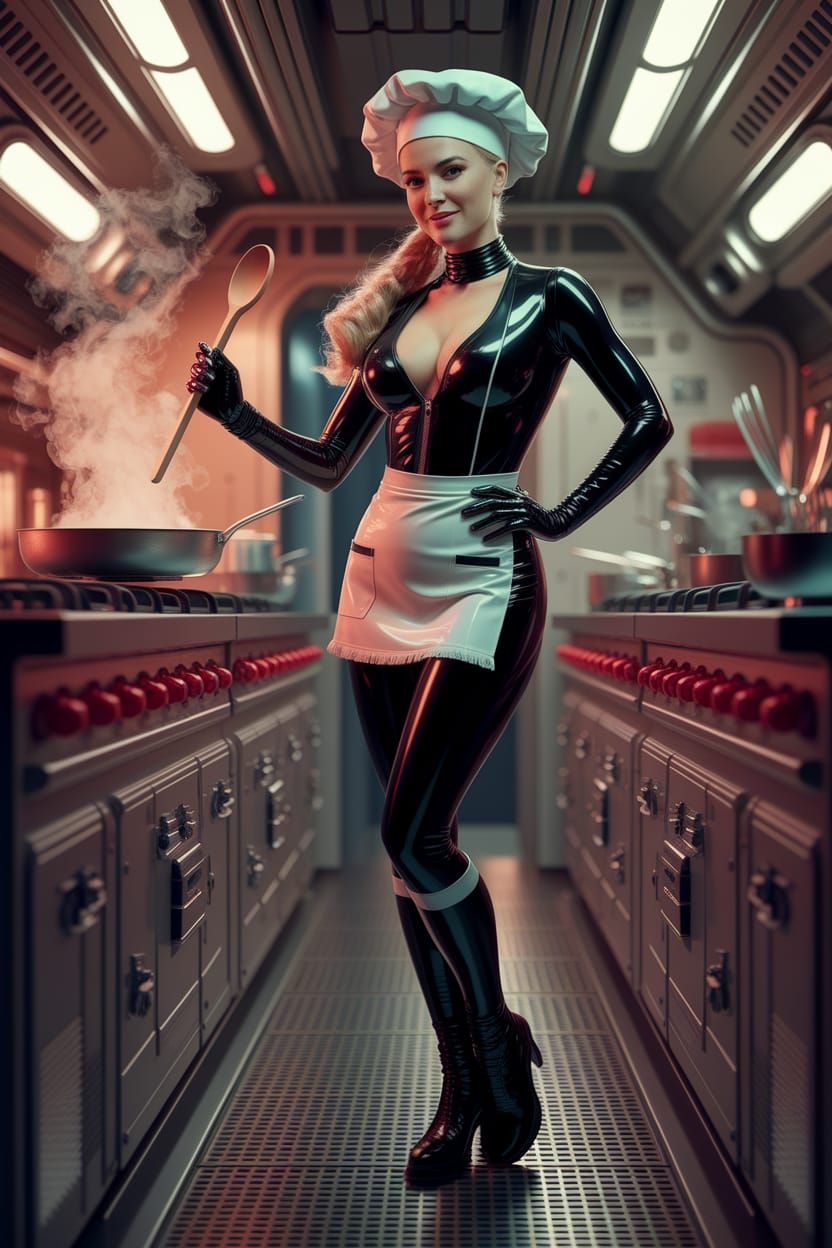 Vintage Astronaut in Futuristic Kitchen Scene