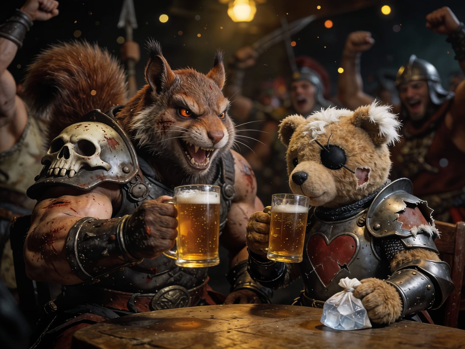 Tavern Celebration: Warrior Squirrel and Bear Knight