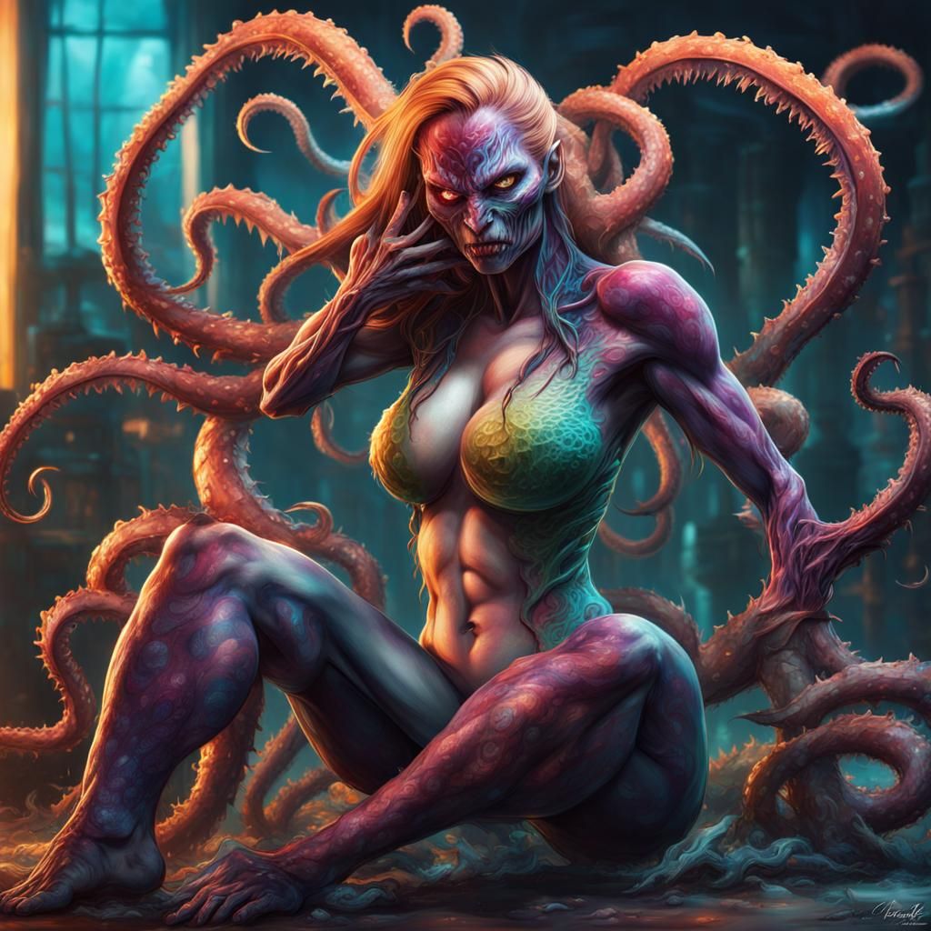 Voluptuous Mutant Monster in Hyperrealistic Style