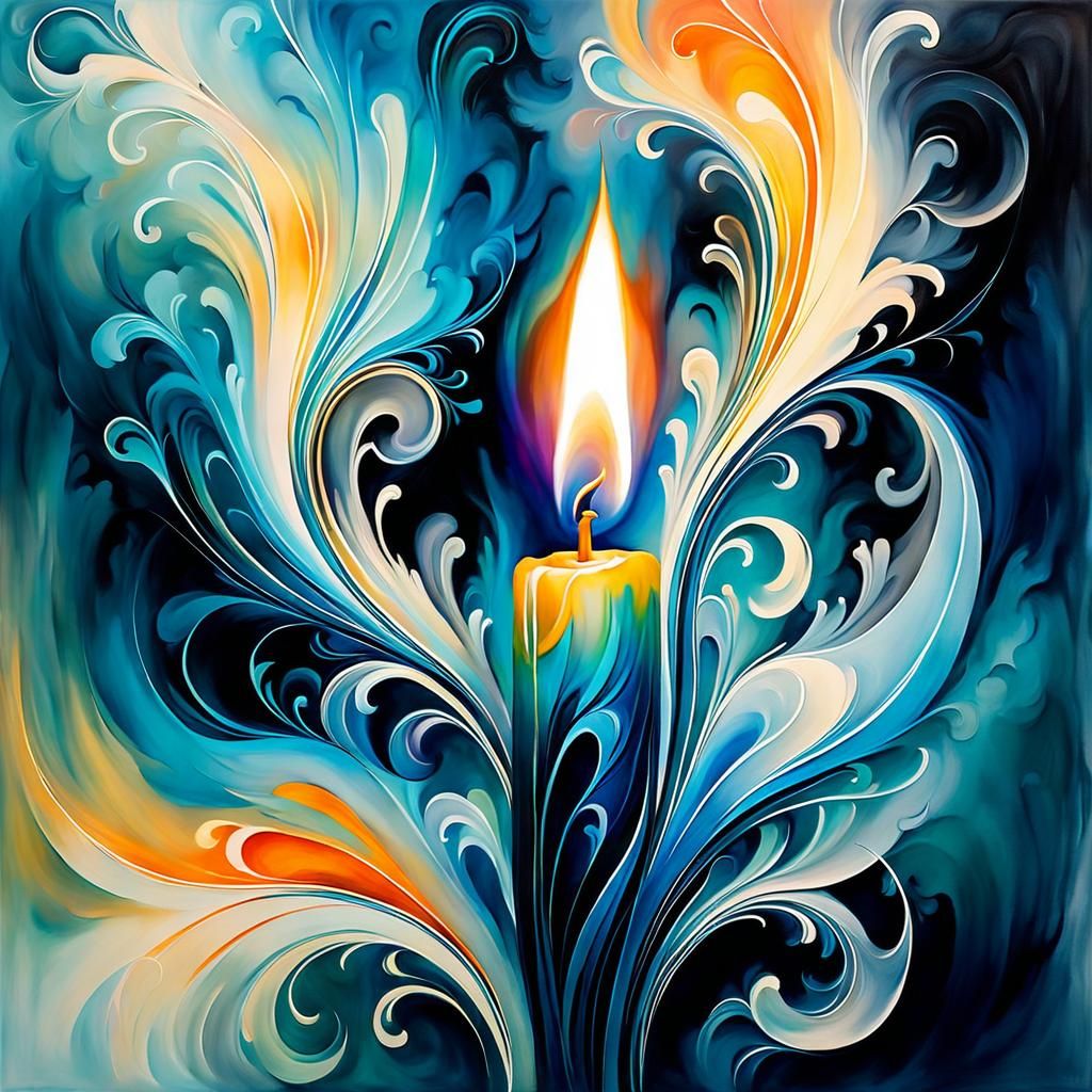Abstract Candle Smoke in the Wind: Watercolor Art