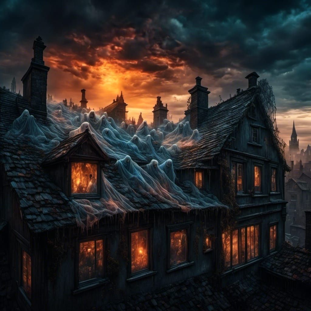 Haunted Village Faces at Sunset