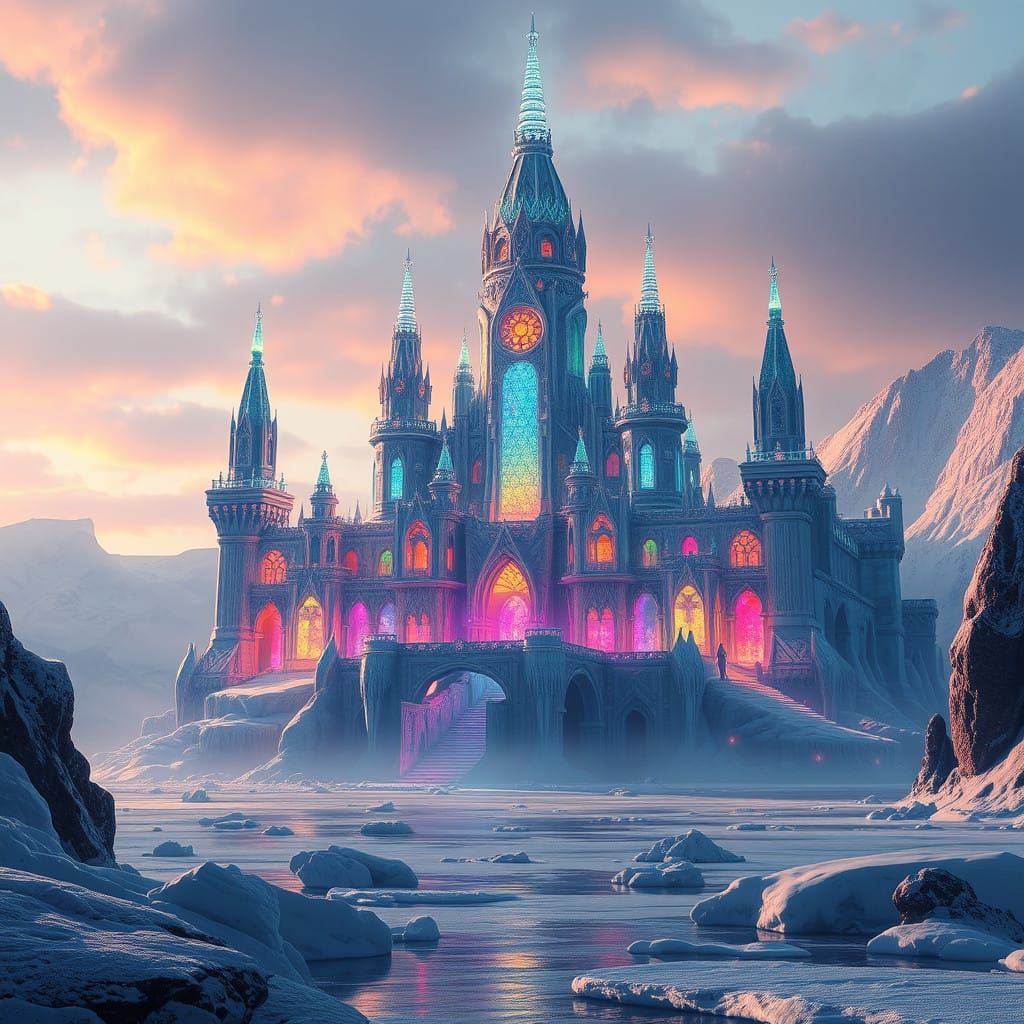 Icy, Crystal Citadel in Ethereal Landscape