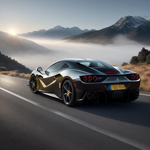 Ferrari on Mountain Road in Cinematic Digital Art