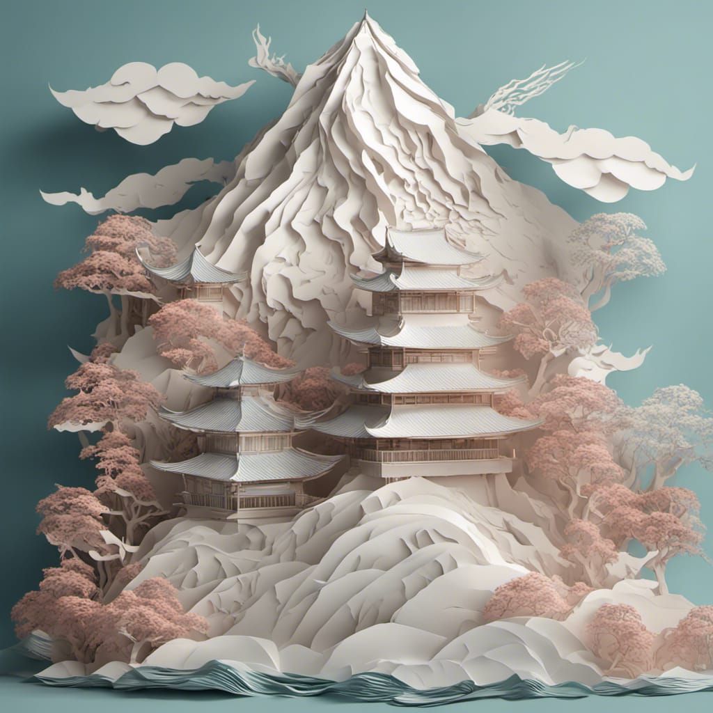 Surreal Paper Mountain in Digital Art