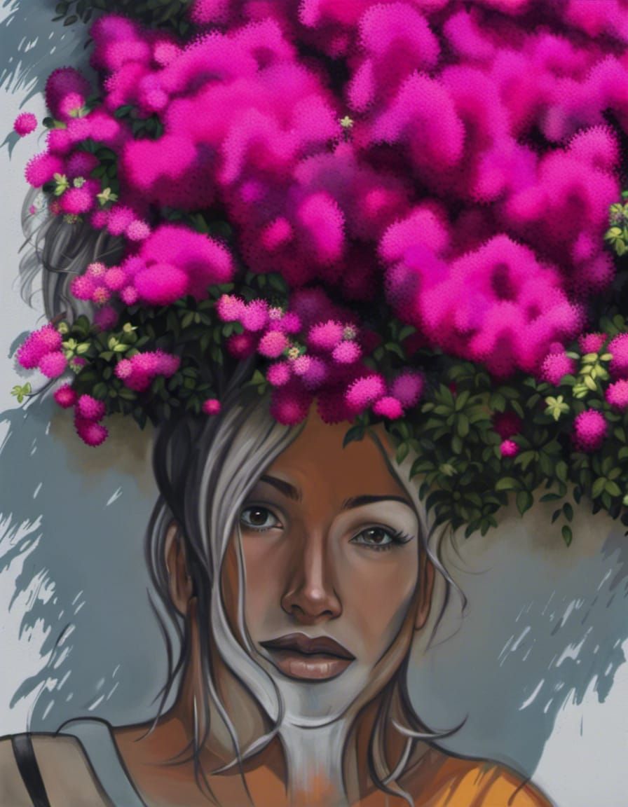 Graffiti Portrait with Real Flower Hair