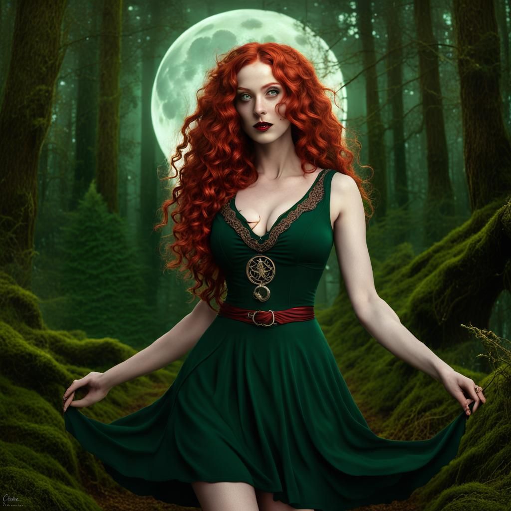 Beltane Witch Celebrates Spring Equinox in Forest