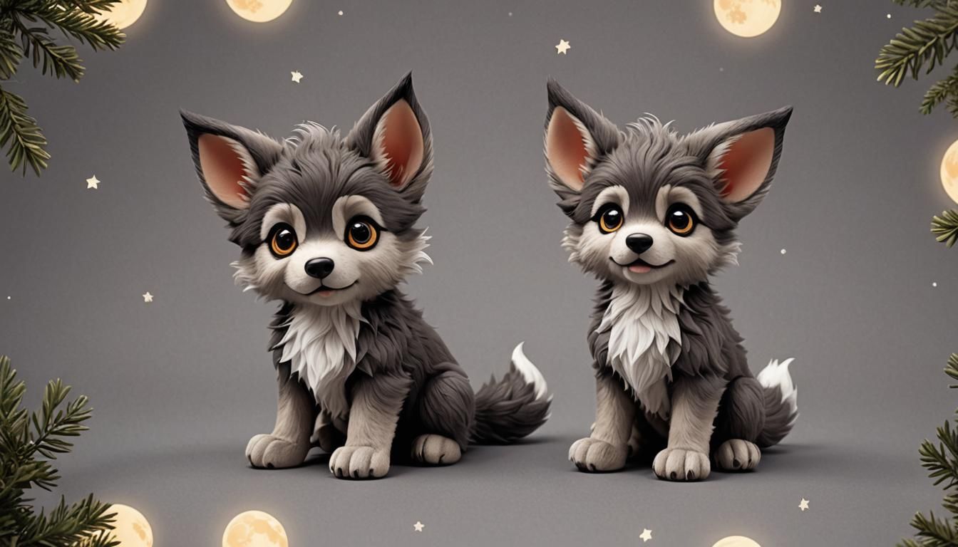Cute Werewolf Puppy Howling at a Tiny Moon