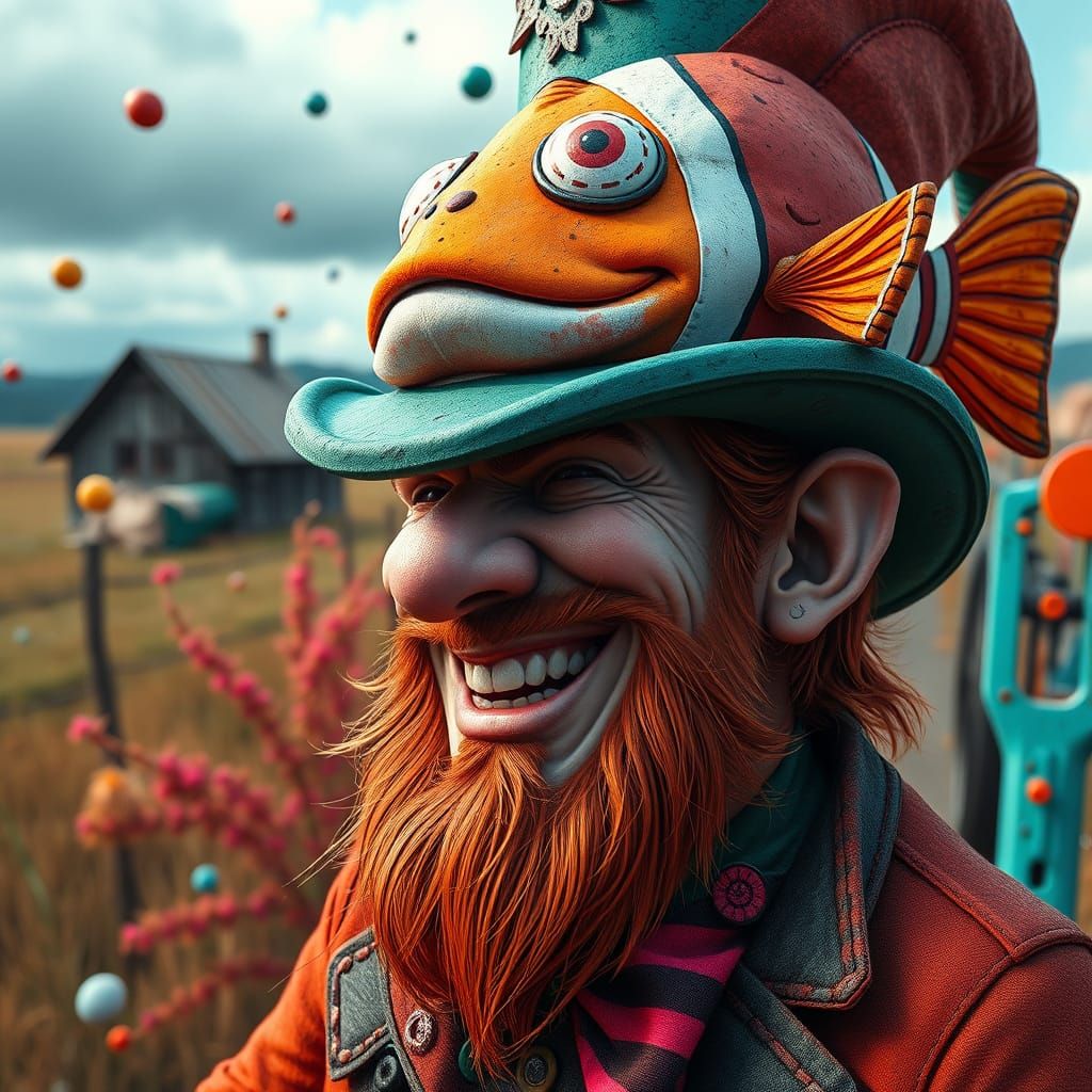 Surreal Leprechaun Portrait in Vibrant, Abstract Textures