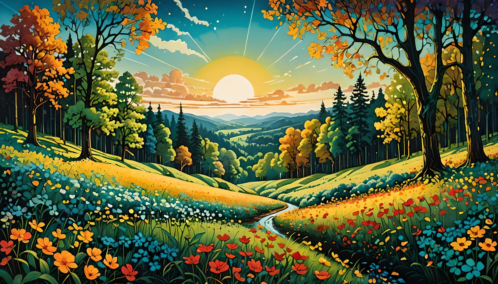 Colorful Landscape Painting in Earle Style