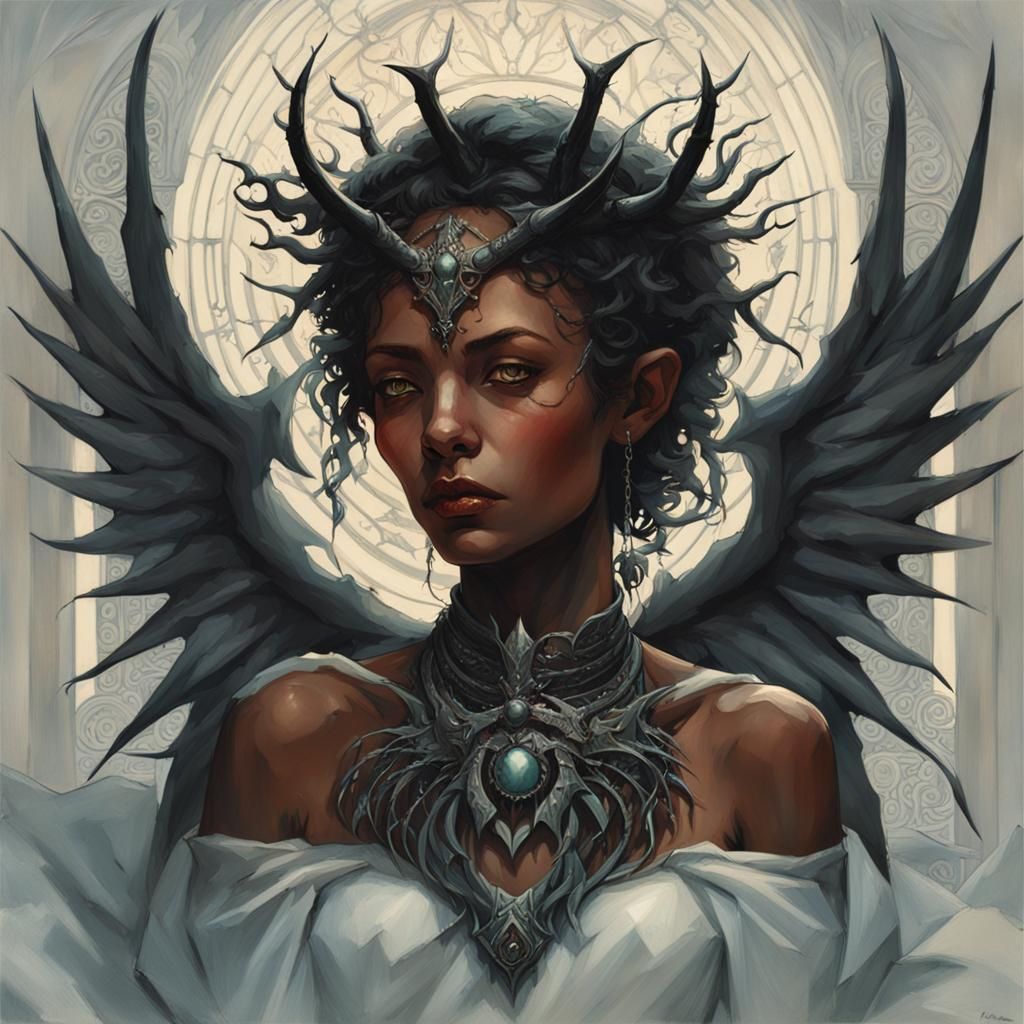 Dark Fantasy Goddess with Thorns and Wings