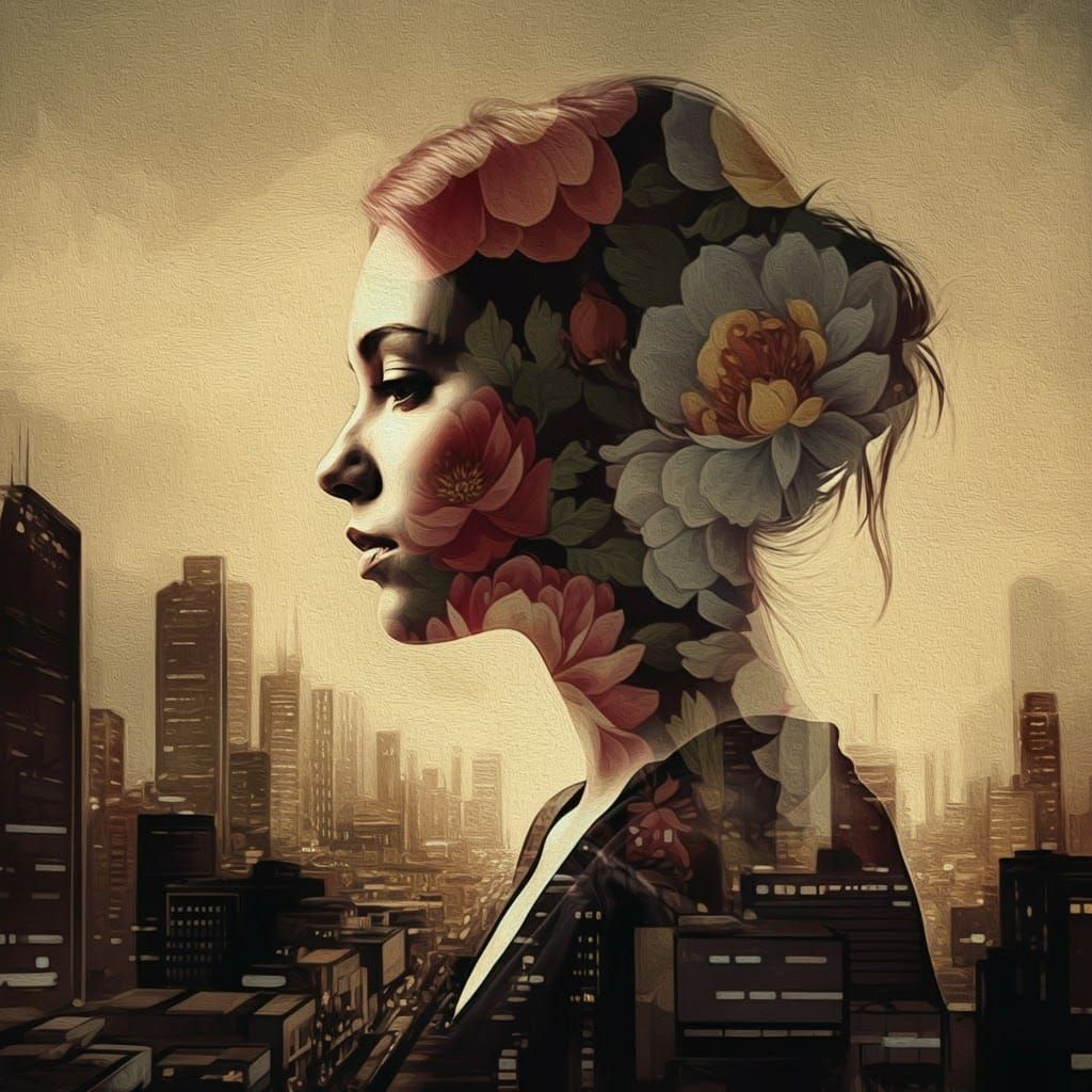 Ethereal Silhouette Dissolving into Ghostly Cityscape