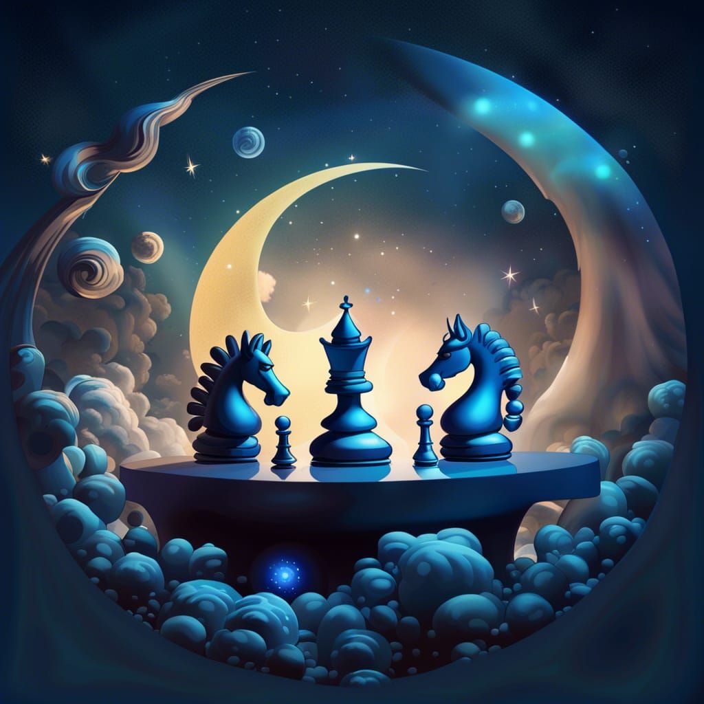 Chess on the Moon: A Whimsical Rembrandt-Style Illustration