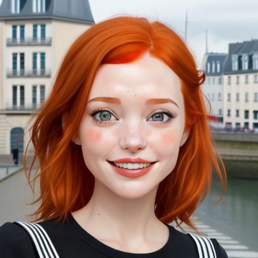 Redhead Girl Smiles at Huge Hamburger Street Art