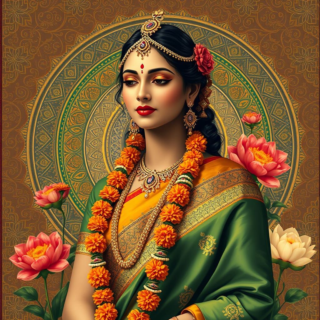 Serene Indian Goddess in Golden Splendor