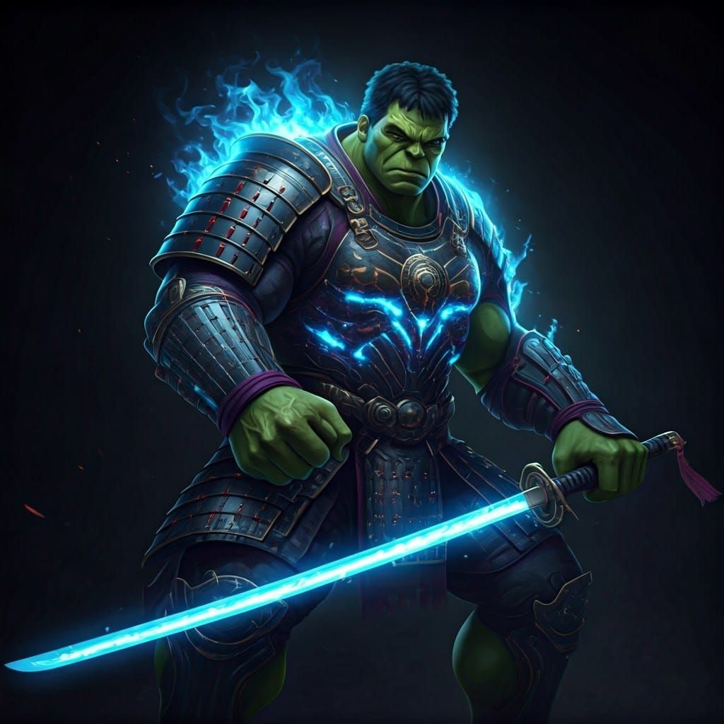 Hulk in Cosmic Flame Samurai Armor with Katana