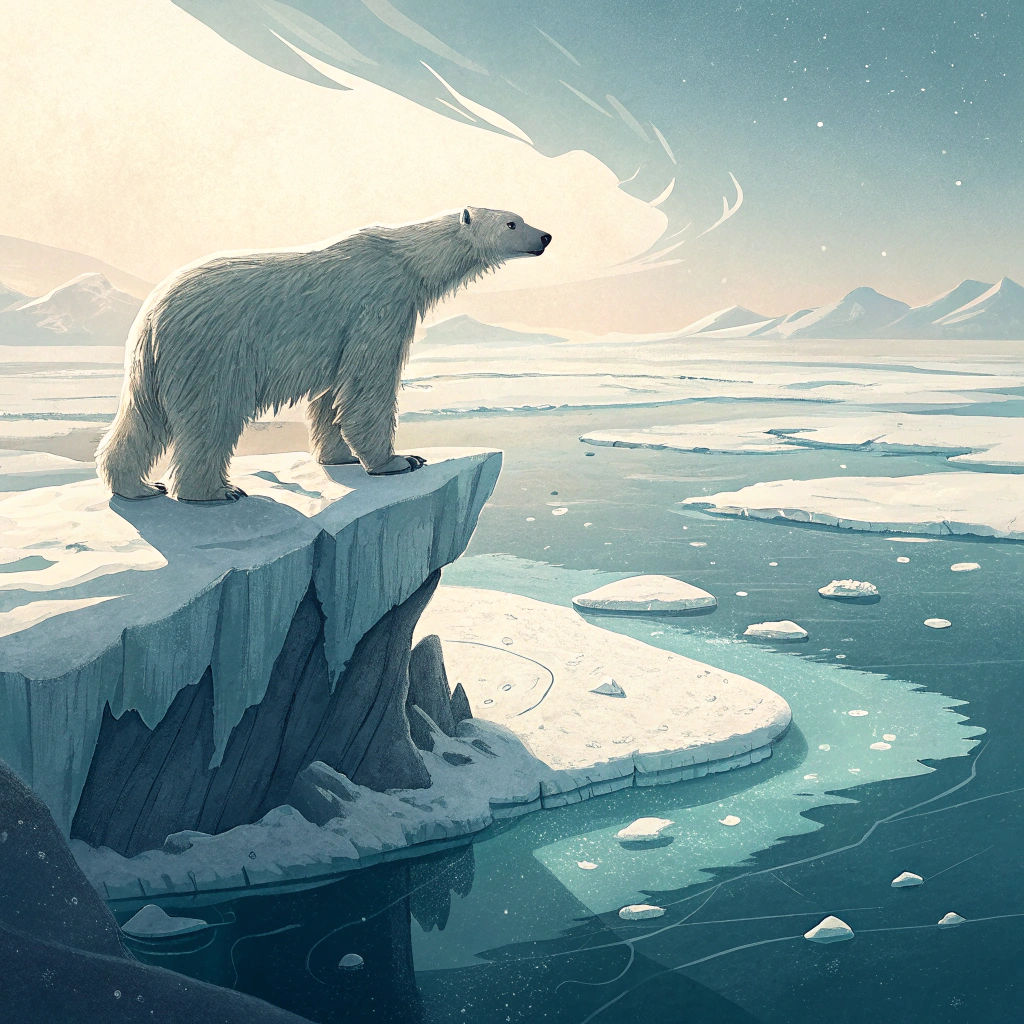 Polar Bear on Iceberg: Minimalist Flat Illustration