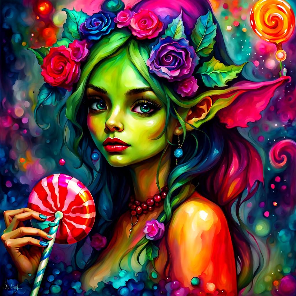 Goblin Girl with Lollipop in Fantasy Style