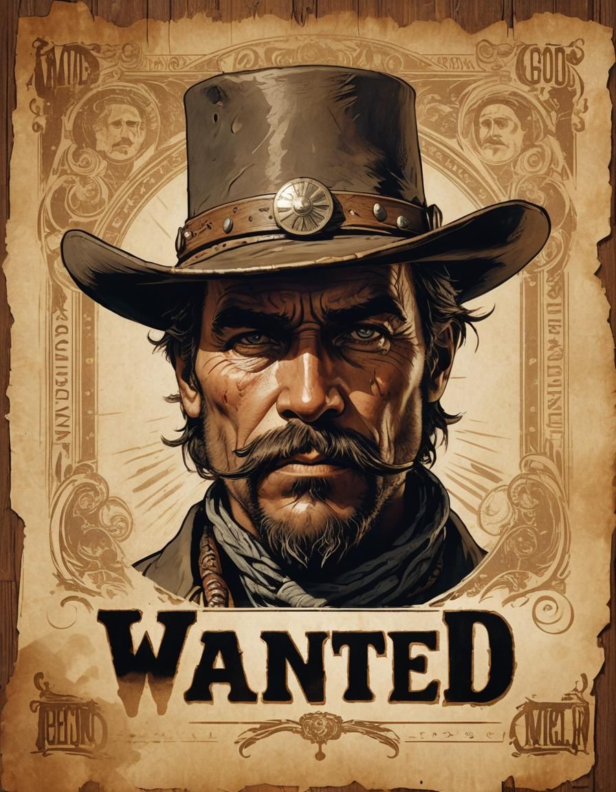 Wild West Wanted Poster in Alphonse Mucha Style