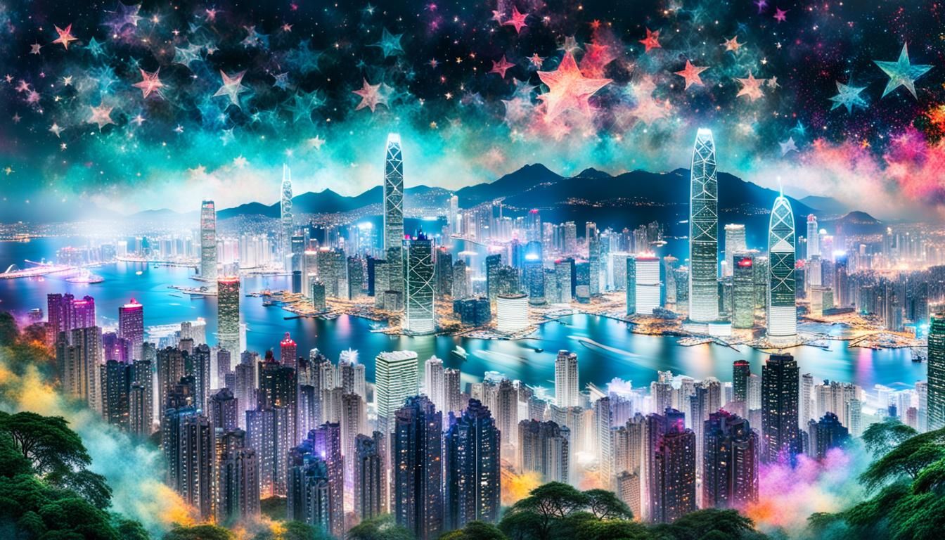 Nebulae Portrait Merged with Hong Kong, Painterly Style