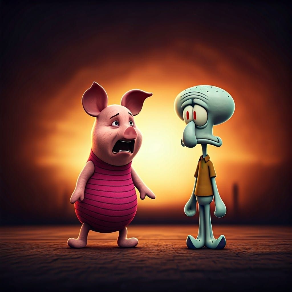 Devastated Piglet Confronts Squidward in Hyperrealistic 3D R...