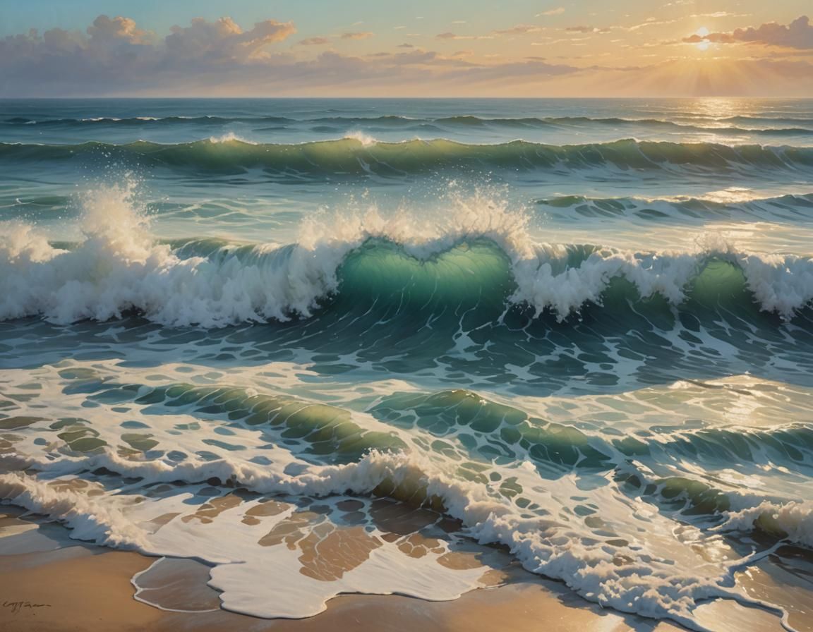 Impressionist Seascape with Turquoise Waves
