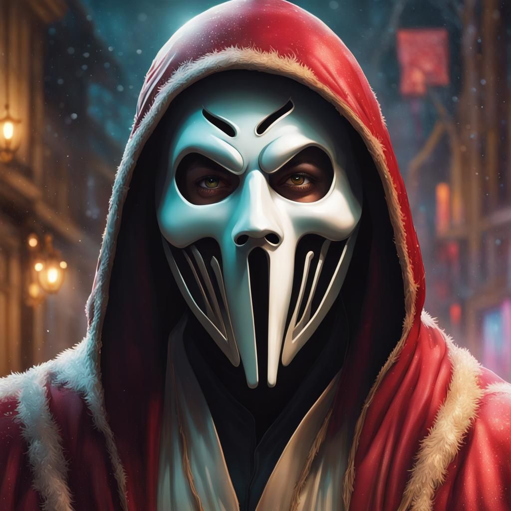 Ghostface Christmas Portrait in Hyperdetailed Art Style