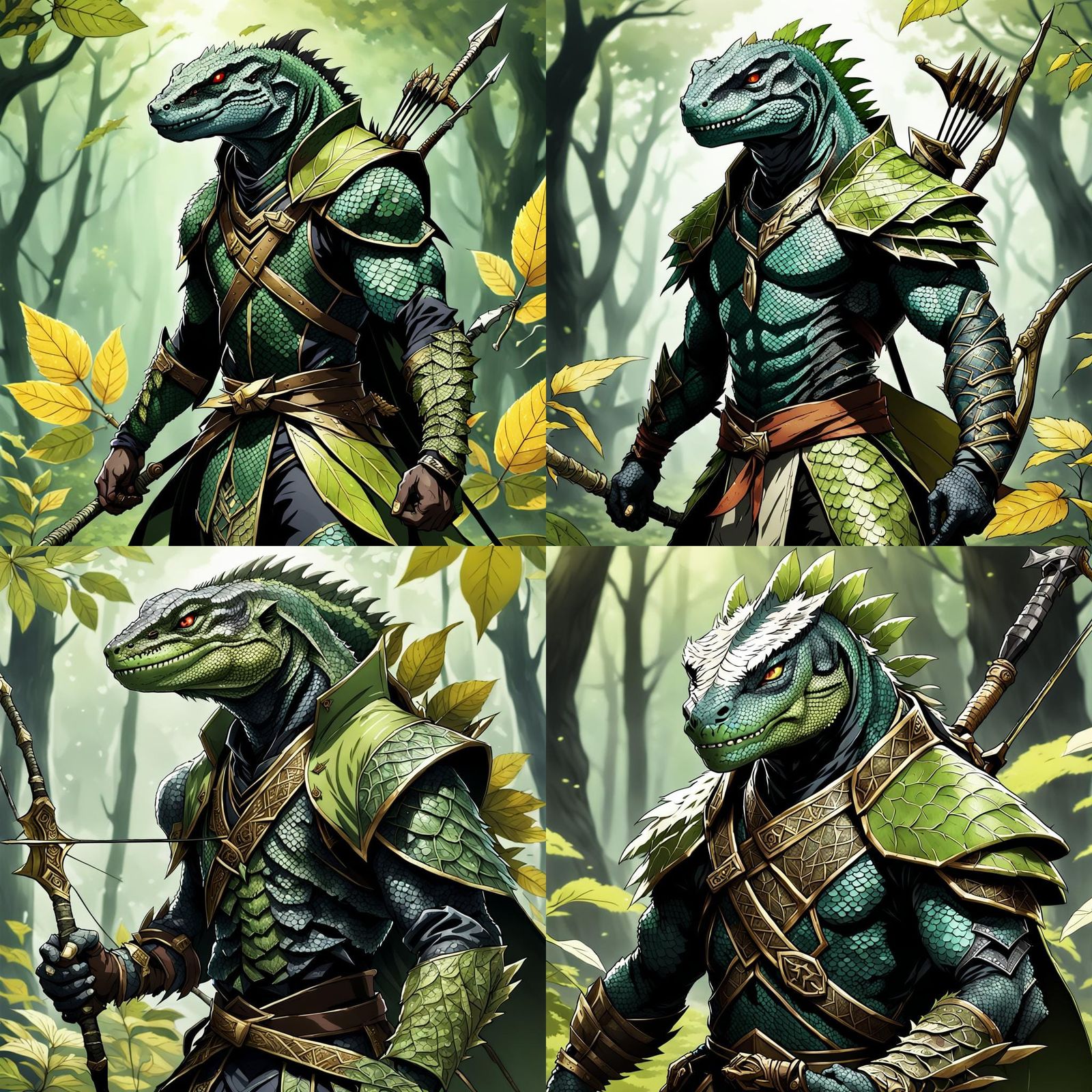 Lizardfolk Archer in Anime Style