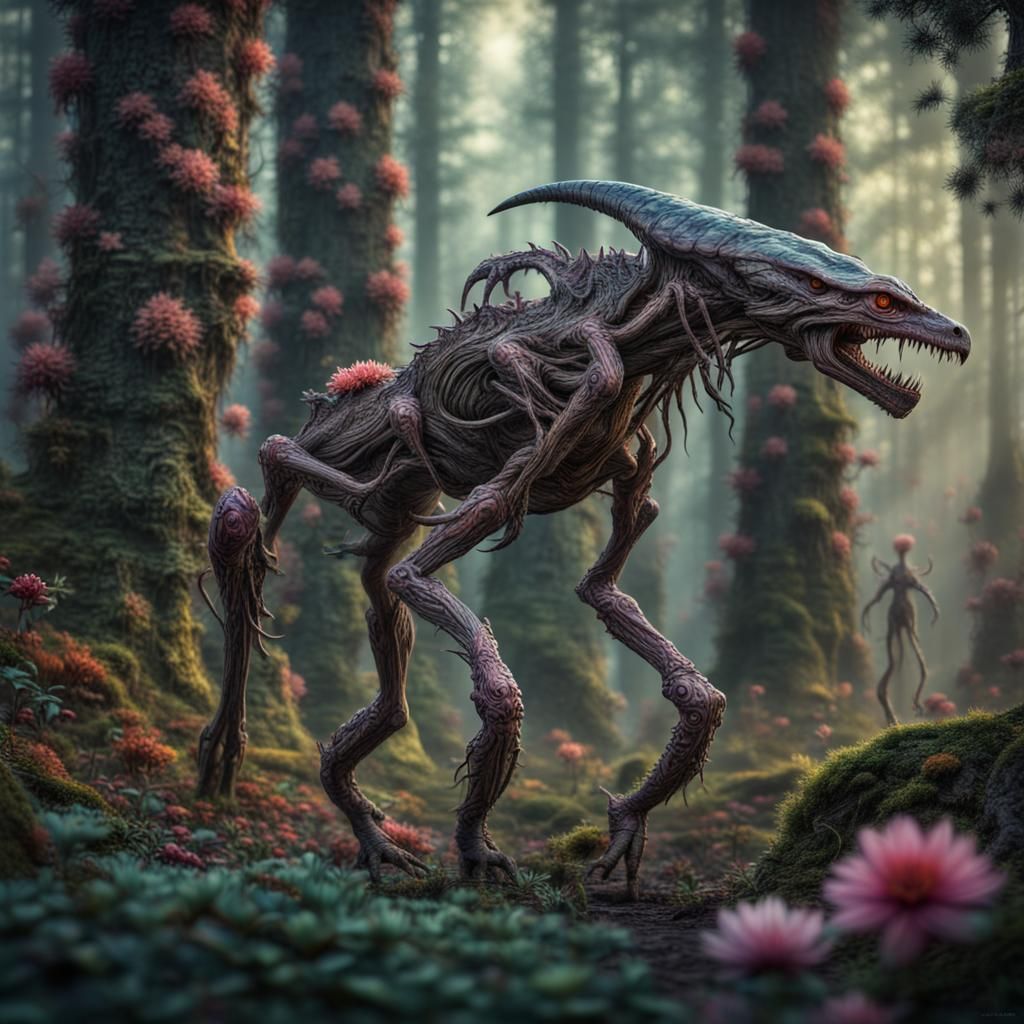 Alien Creatures Stroll Through Colorful Alien Forest