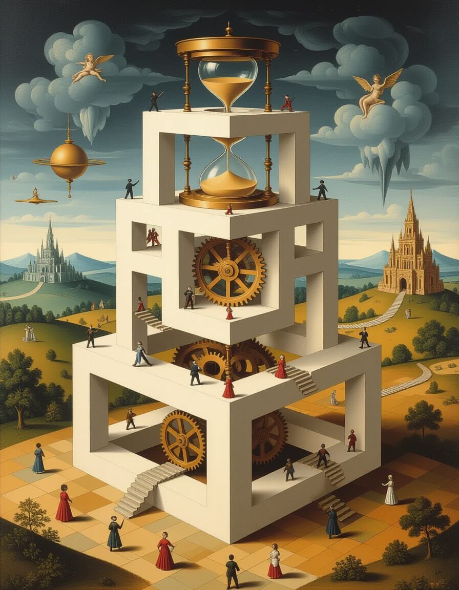 Impossible Geometric Structure with Hourglass and Figures