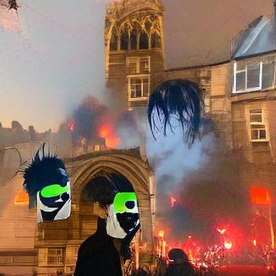 Dystopian Gothic City Ablaze Amidst Pandemic