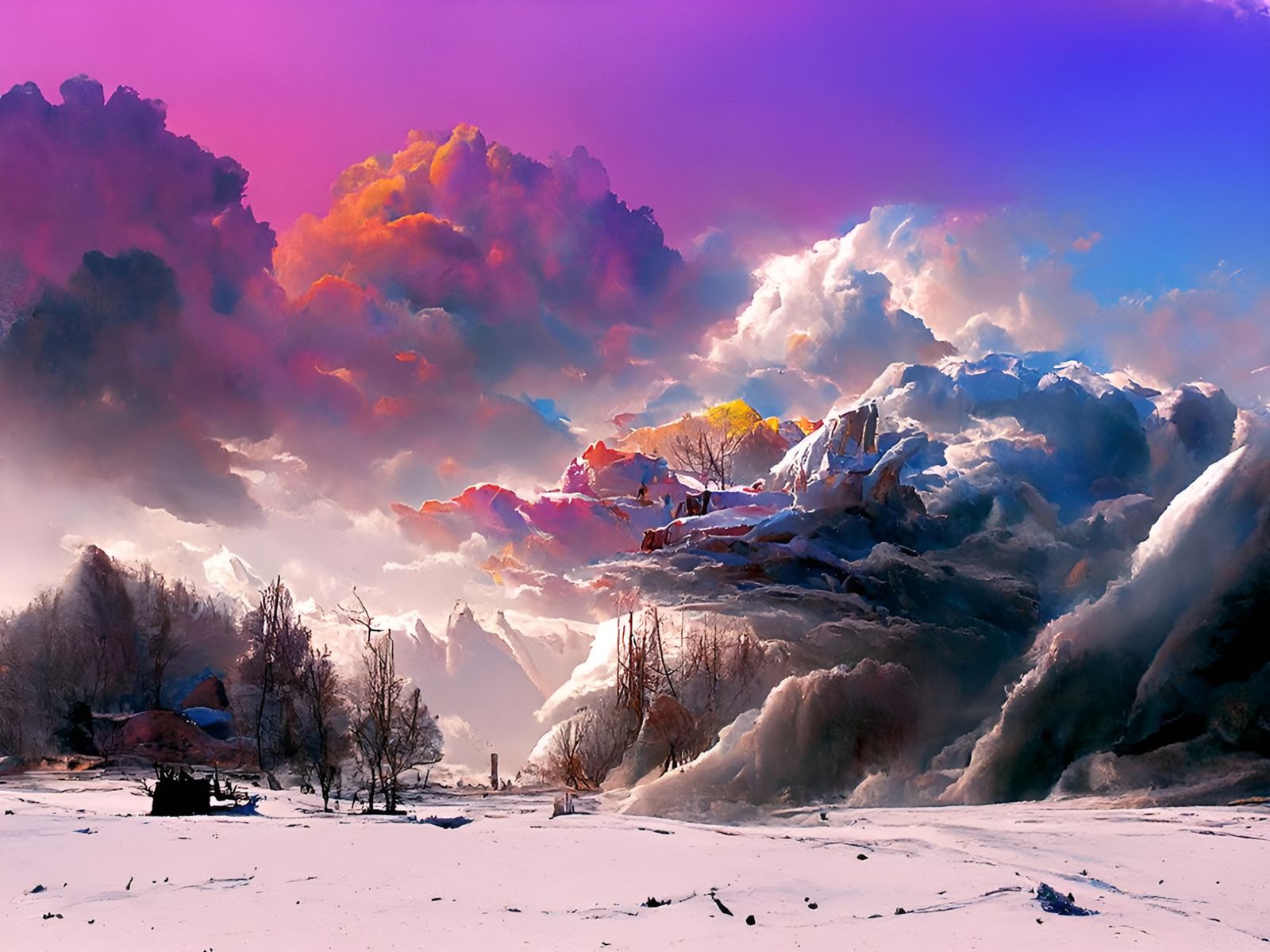 Turbulent Blizzard Over Snowy Plains, Expressionist Painting