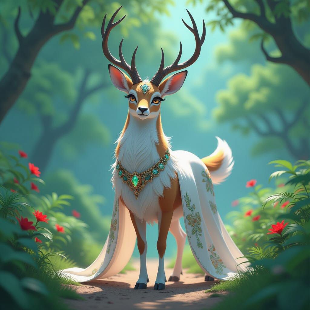 Majestic Gazelle King of Mystical Beasts in 3D Anime Art