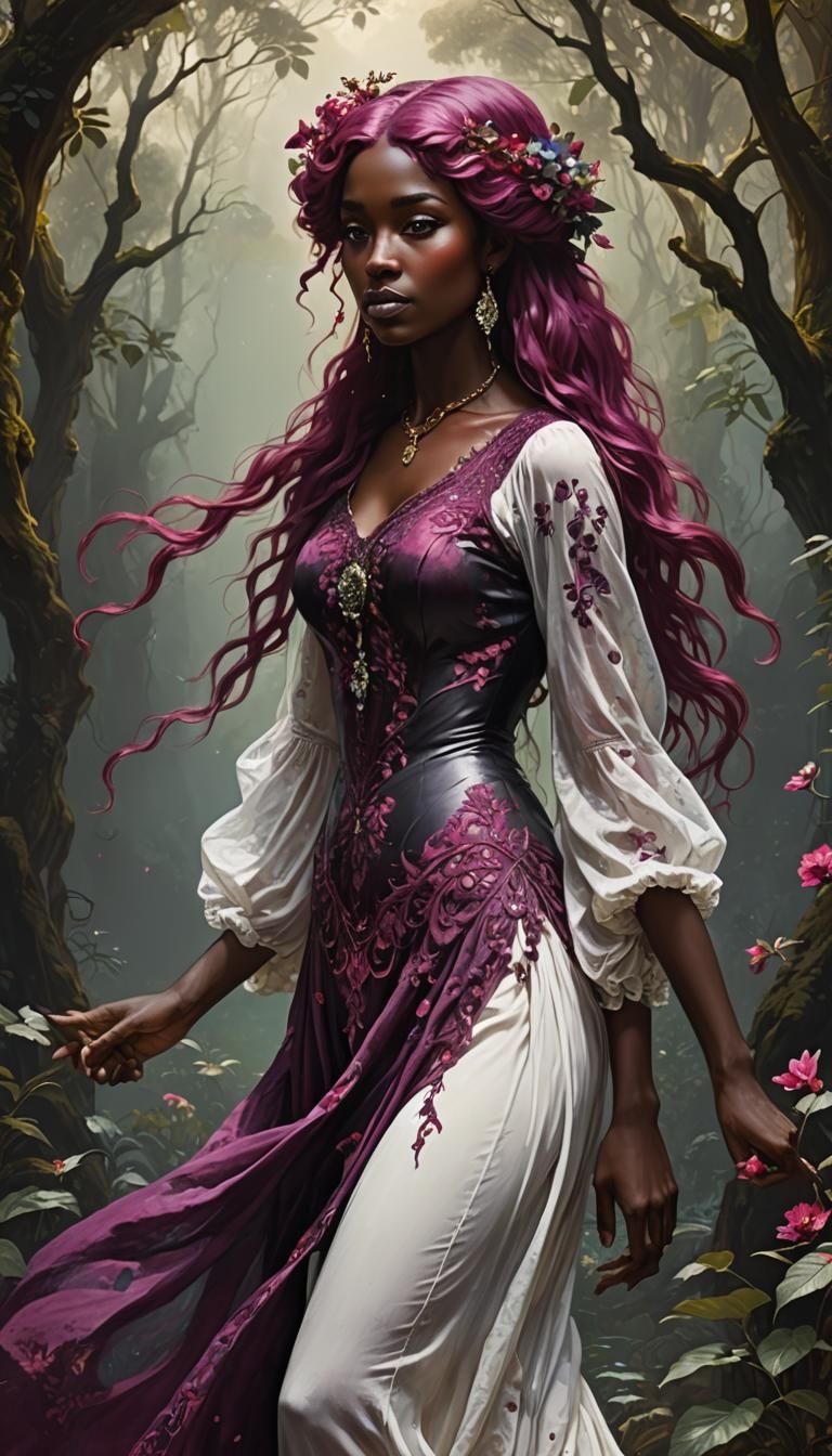 Magenta-Haired Woman in Pre-Raphaelite Style