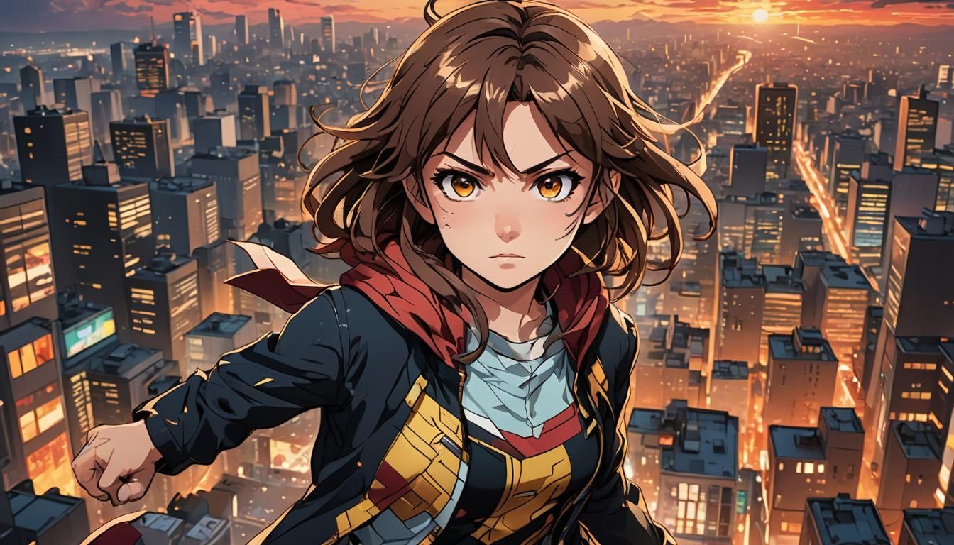 Dynamic Anime Girl in Fighting Pose