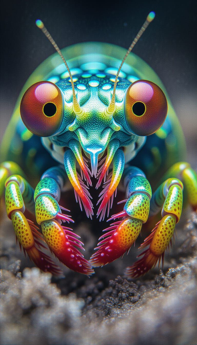 Mantis Shrimp Eye Macro: Rainbow Reflections and UV Glow