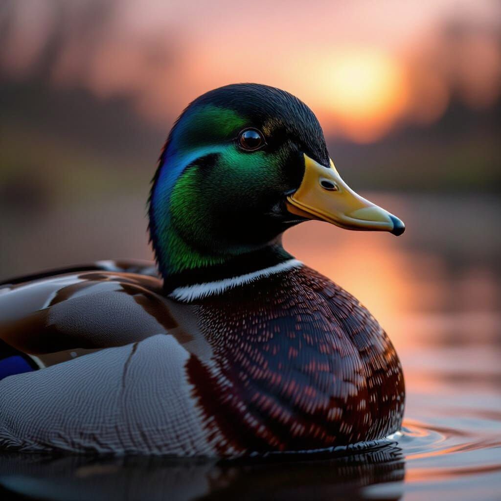 Photorealistic Mallard Duck Portrait at Dawn