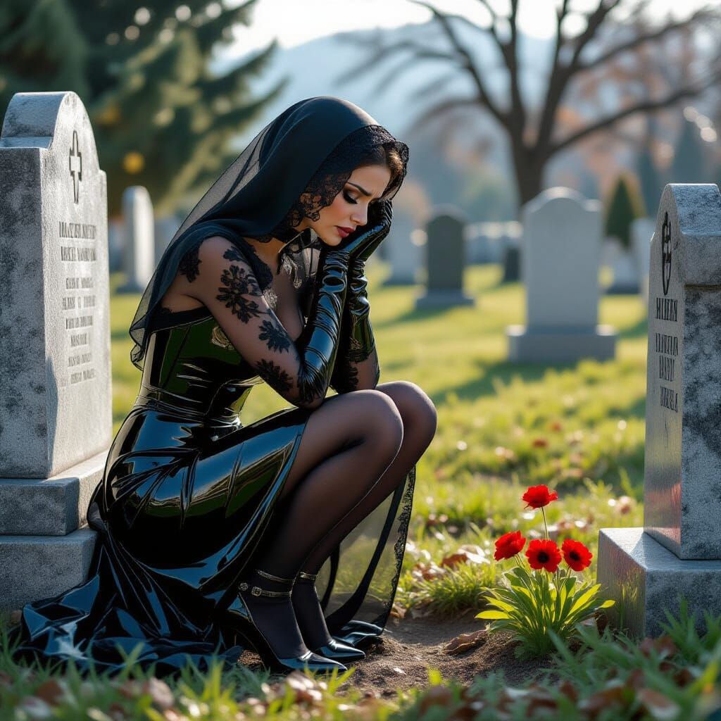 Macedonian Widow's Grief in Cemetery, Cinematic Style