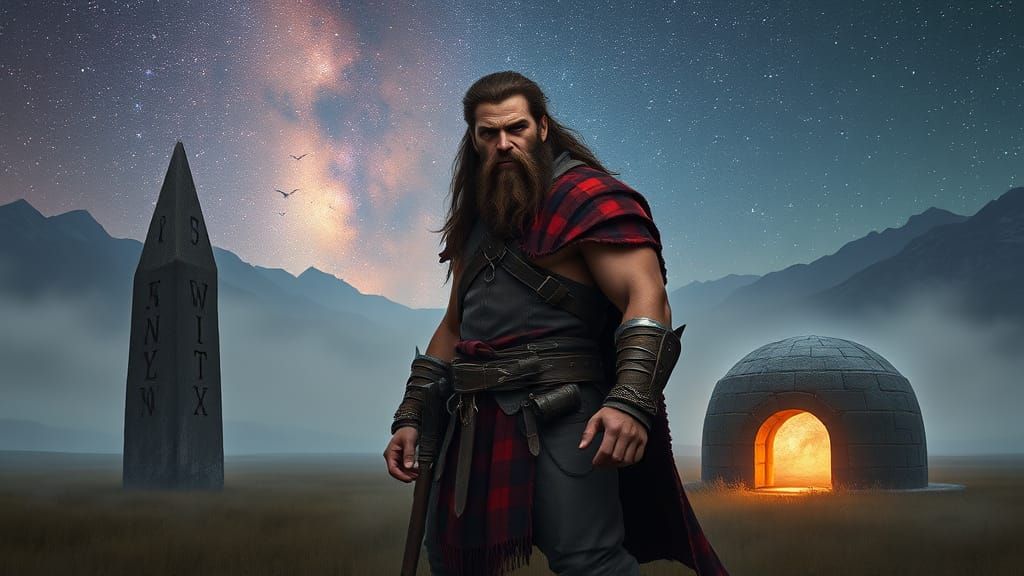 Mysterious Hunter and Enigmatic Guardian on the Starlit Gras...