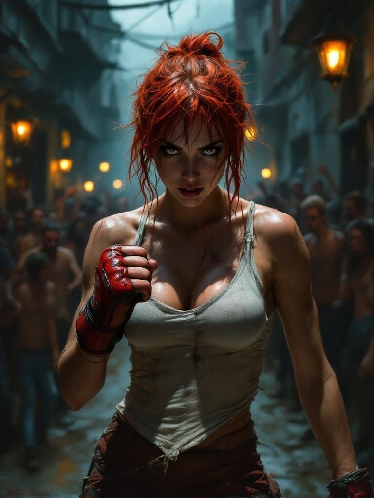 Intense Bare-Knuckle Boxer in Oil Painting Style