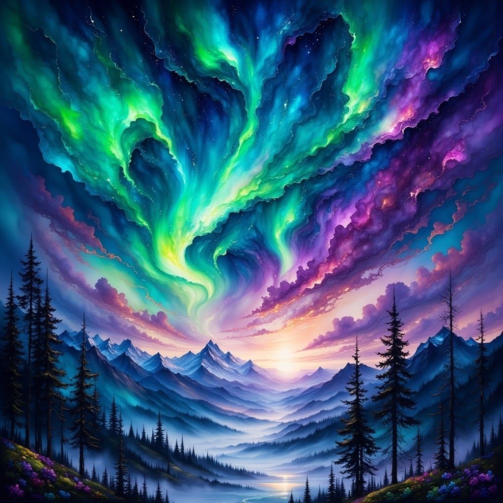 Mystical Aurora Borealis: Fantasy Concept Art