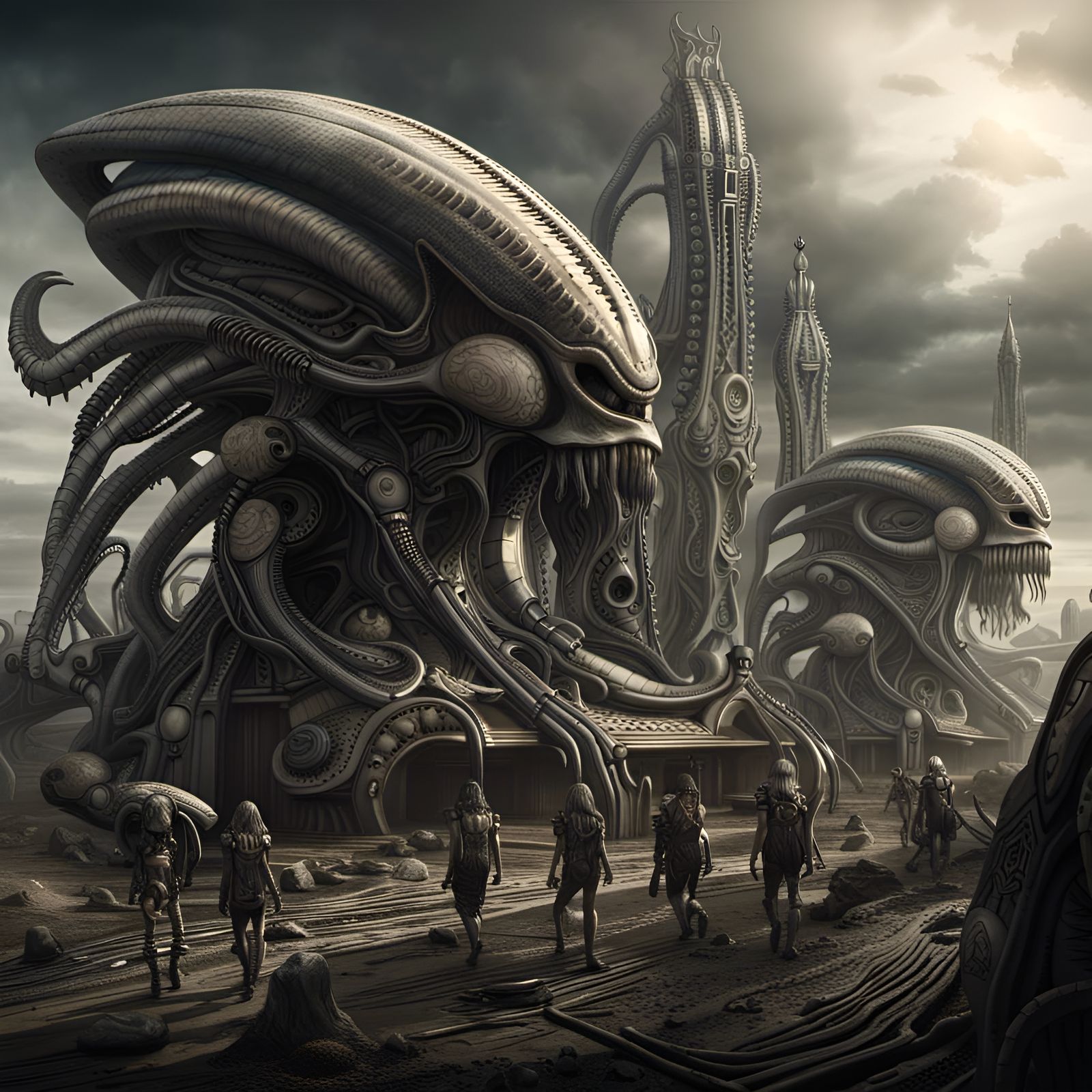 Techno-Alien Tribe with Instruments, Biomechanical Art