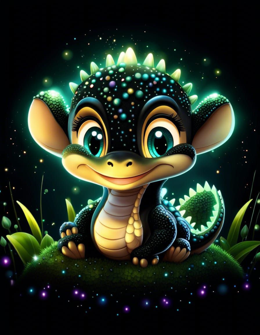 Adorable Alligator Hatchling with Fairy Dust in Fantasy Art