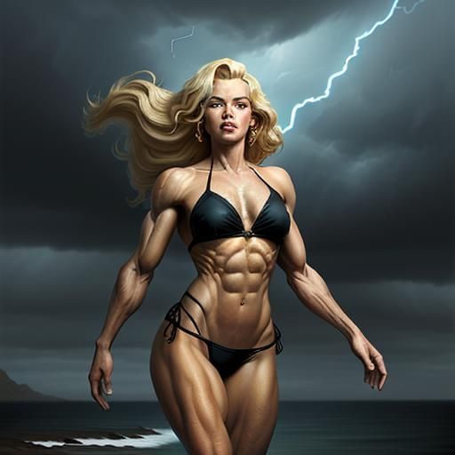 Marilyn Inspired Blonde on Beach in Fantasy Style