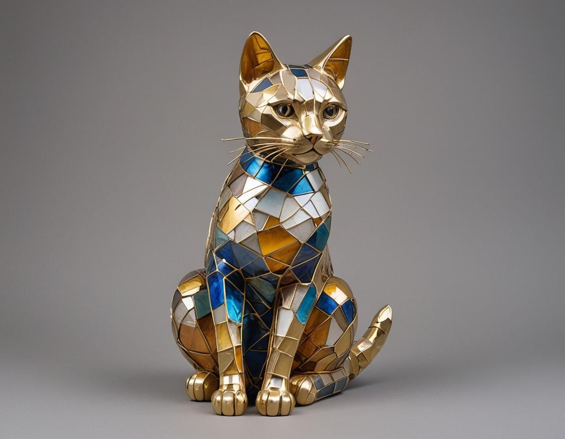Kintsugi Glass Sculpture of Seated Cat